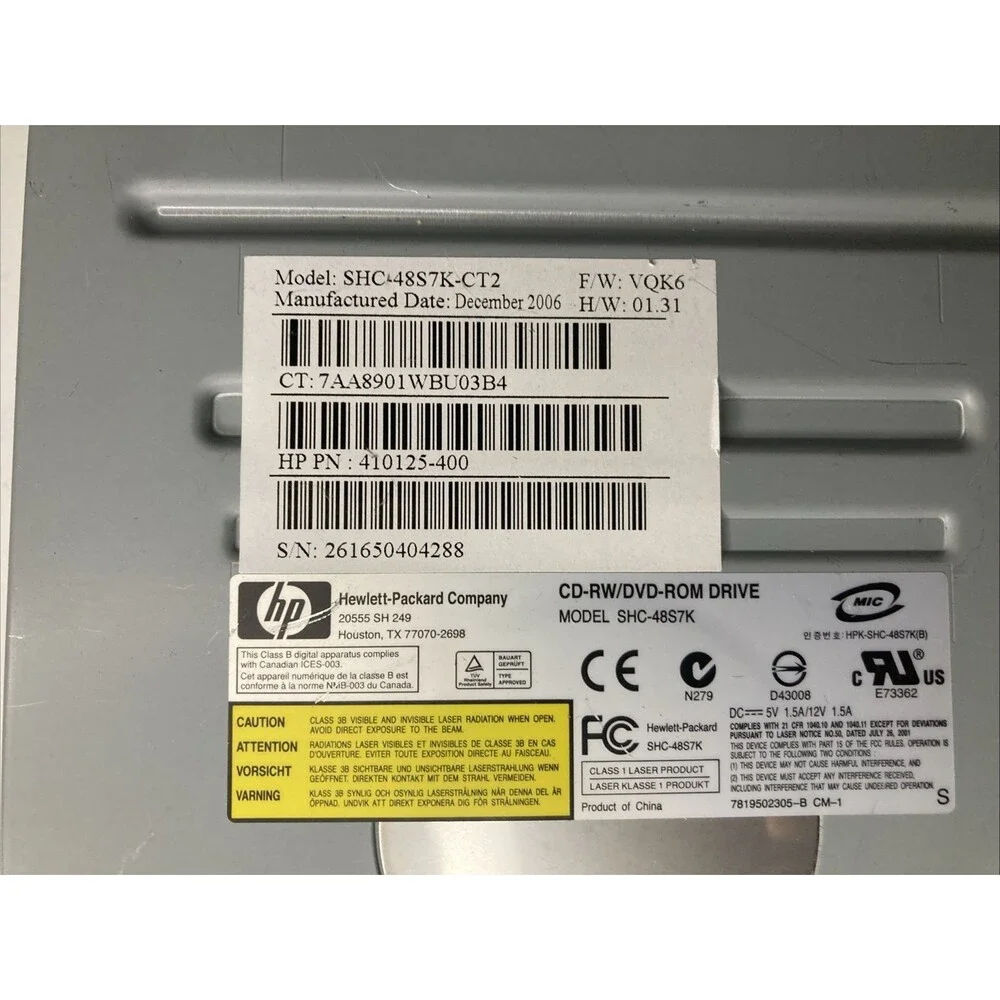 CD-RW/DVD Rom Drive HP compact disc drive Model SHC-48S7K-CT2